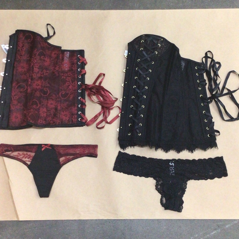 Adore Me- Black and Red Lace Corset Set